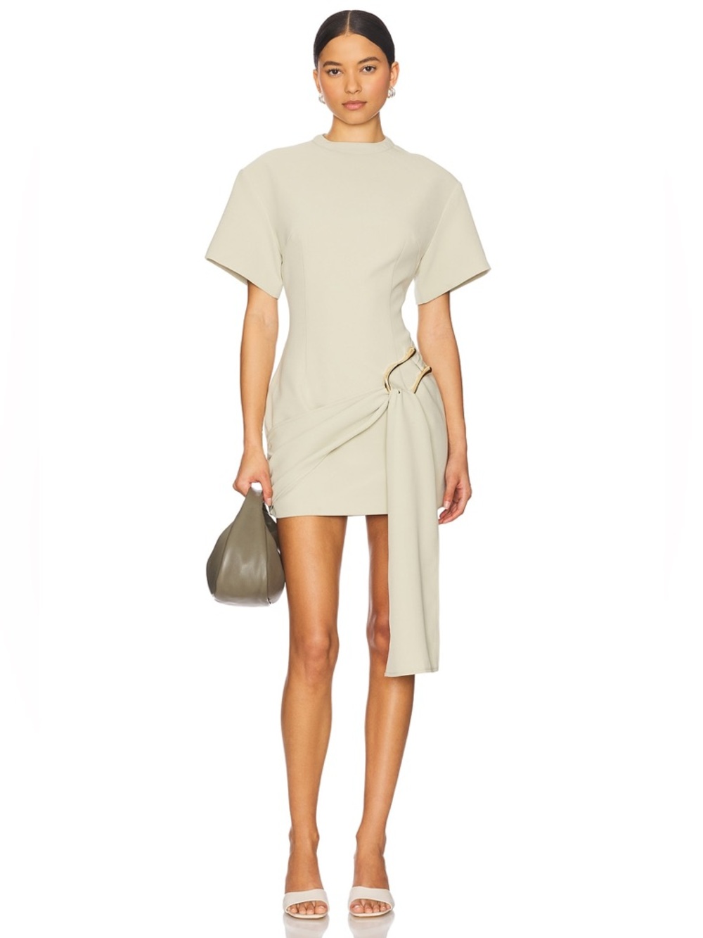 Lioness Sage Short-Sleeve Mini Dress with Side Tie